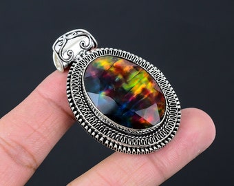 Handmade Aurora Opal Pendant: 925 Sterling Silver Gemstone Jewelry