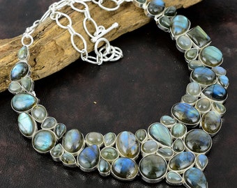 Labradorite Gemstone Handmade 925 Sterling Silver Necklace 925 Stamped Gemstone Natural Labradorite Silver Necklace Gift For Love