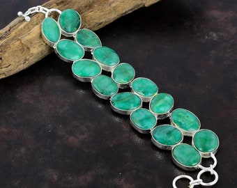Handmade Zambian Emerald Bracelet: 925 Sterling Silver Gemstone