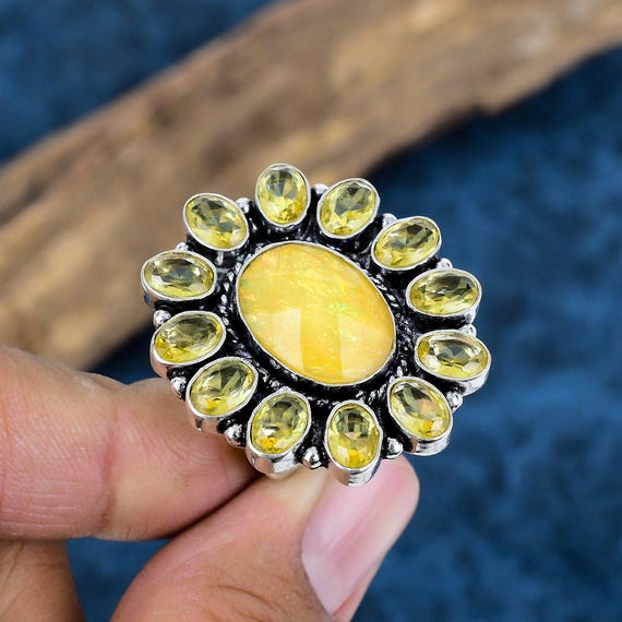 アンモライト化石　ガーネット　イエローシトリン　ハンドメイド　シルバーリング アンモライト ハンドメイド シルバーリング アンモライト化石