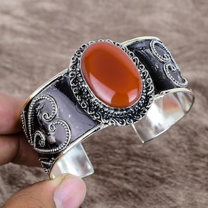 Handmade Red Carnelian Sterling Silver Cuff Bangle