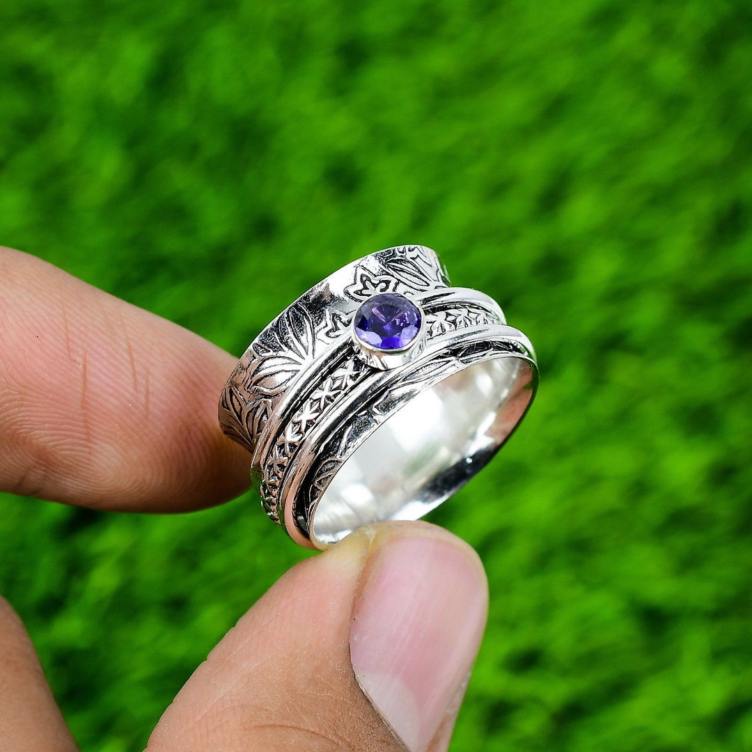 Handmade Tanzanite Quartz Spinner Ring: 925 Sterling Silver