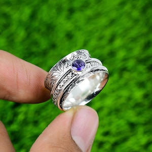 Tanzanite Quartz Gemstone Handmade 925 Sterling Silver Tanzanite Spinner Ring 925 Stamped Gemstone Tanzanite Spinner Ring All Size Available