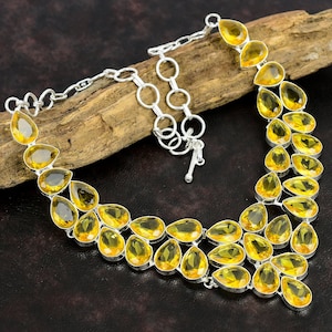 Gele citrien / handgemaakte edelsteen / 925 sterlingzilveren ketting / 925 gestempelde edelsteen / gele citrien zilveren ketting / cadeau voor haar