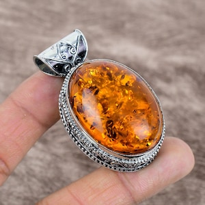 Oval Shape Amber | Gemstone Handmade 925 Sterling Silver Jewelry Pendant | Gift Pendant | Amber Pendant | Gift For Love