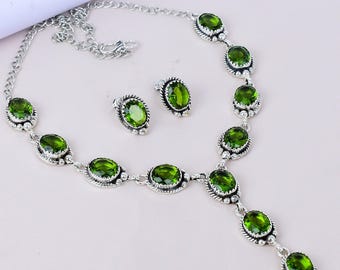 Vintage 90's Sterling Silver Peridot & Diamond Flower Shape