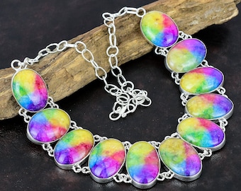 Regenboog zonnekwarts edelsteen handgemaakt / 925 sterling zilveren ketting / 925 gestempelde edelsteen / natuurlijke zonnekwarts zilveren ketting voor cadeau