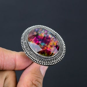 Opale aurore boréale | Bague bijoux faits main en argent sterling 925 avec pierres précieuses | Bague en argent sterling | Bague tendance | Cadeau pour elle