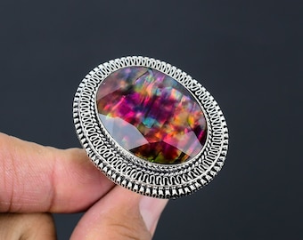 Aurora Borealis Opal | 925 Sterling Silver Gemstone Handmade Jewelry Ring | Sterling Silver Ring | Statement Ring | Gift For Her