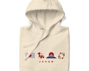 Bestickter Japan Hoodie – Mount Fuji, Koi, Cherry Blossom
