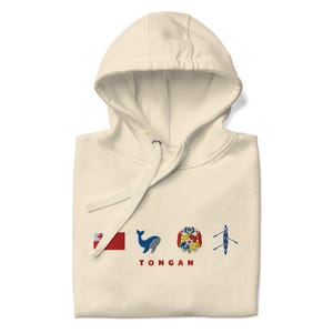 Embroidered Tongan Hoodie, Flag, Whale, Coat of Arms
