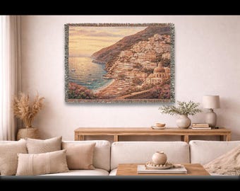 Positano Tapestry, Italian Coastal Woven Blanket, Mediterranean Decor