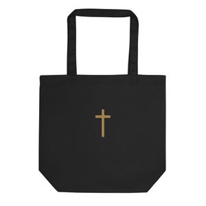 Black & Gold Cross Organic Cotton Tote Bag - Minimalist Christian Gift