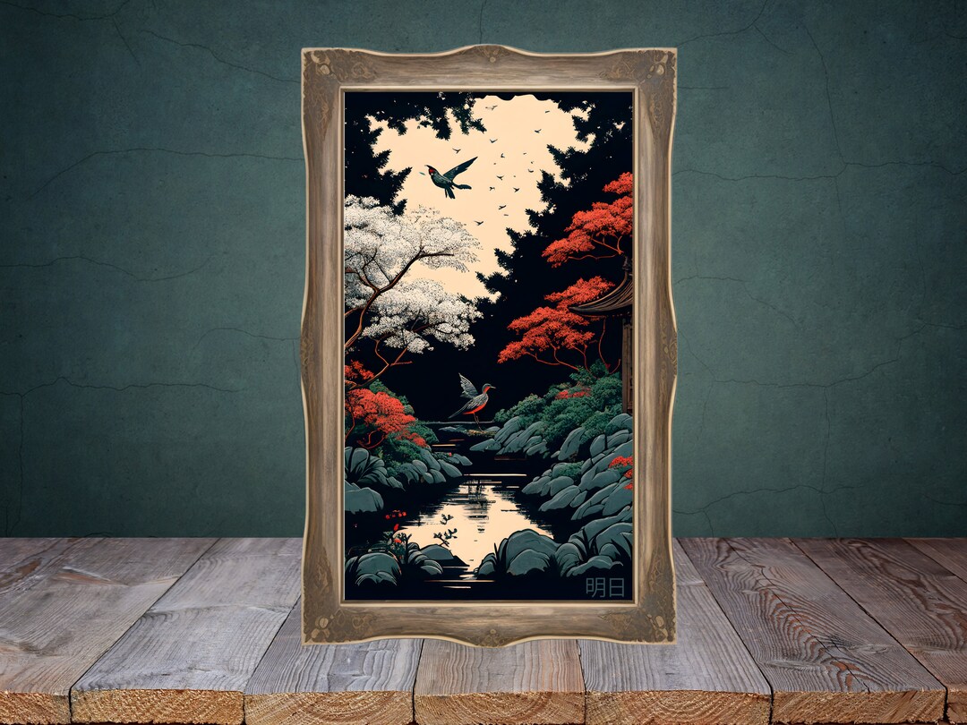 Japanese Garden Wall Art Traditional Ukiyoe With a Modern Twist
