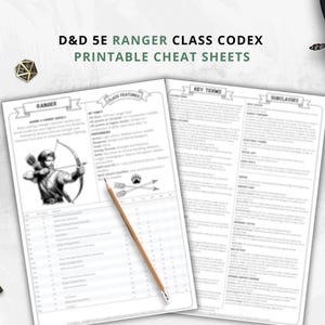 DnD 5e Ranger Class Codex Printable | Ranger Cheat Sheet | DnD Player Aid PDF | Tabletop RPG Reference