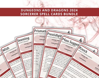 Sorcerer Spell Cards 5e: D&D Spell Book (Digital Download, 2024 Ruleset)