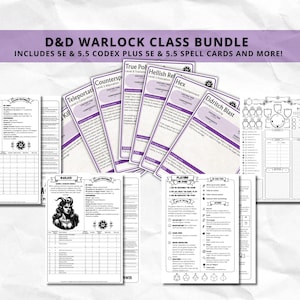 D&D Warlock Class Bundle: 5e, 5.5e Spell Cards, Character Sheet (Digital Download)