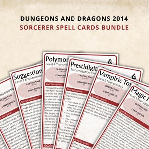 Sorcerer DnD Spell Cards 5e 2014 New Digital Download - Dungeons and Dragons 5e - D&D Spell Book - Sorcerer