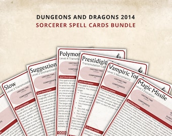 Sorcerer Spell Cards 5e: D&D Spell Book (Digital Download, SRD Compliant)