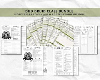 D&D Druid Class Bundle: 5e, 5.5e Spell Cards, Cheat Sheet (Digital Download)