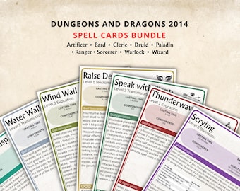 Complete DnD 5e Spell Cards: All Classes, 884 Spells (Digital Download)