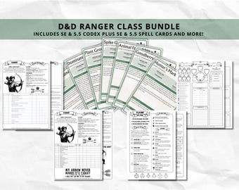 D&D Ranger Class Bundle: 5e, 5.5e Spell Cards, Character Sheet (Digital Download)