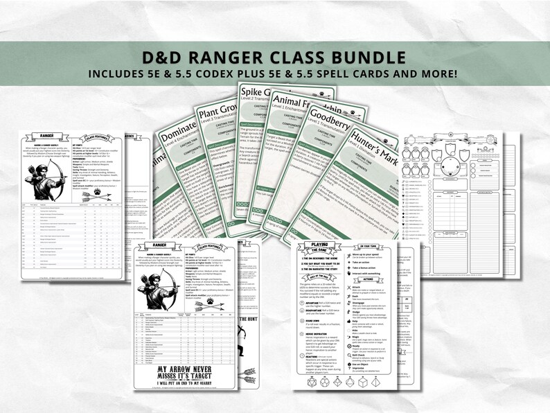 D&D Ranger Class Bundle: 5e, 5.5e Spell Cards, Character Sheet (digital ...