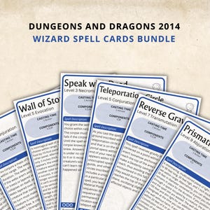 Wizard DnD Spell Cards 5e 2014 New Digital Download - Dungeons and Dragons 5e - D&D Spell Book - Wizard