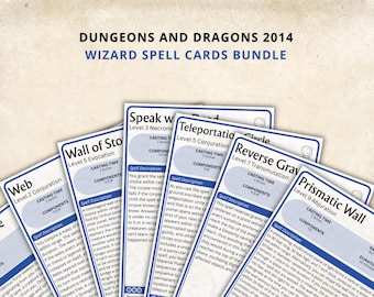 Wizard Spell Cards 5e: D&D Spell Book (Digital Download, SRD Compliant)