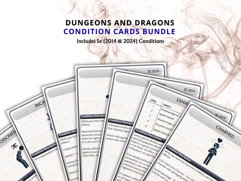Dnd Condition Reference Printable Dnd 5e Condition Cards, 2014 & 2024 Rules, Digital, DM Tools ...