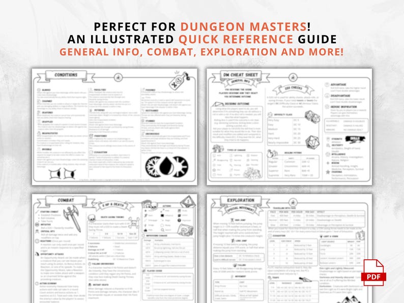 Dungeon Master 5e Cheat Sheet: Landscape Quick Reference (printable PDF ...