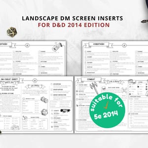 Landscape Dungeon Master Cheat Sheet | D&D 5e 2014 Quick Reference | Printable PDF for DM Tools