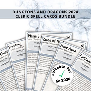 Cleric DnD Spell Cards 5e 2024 New Digital Download - Dungeons and Dragons 5e - D&D Spell Book - Cleric Spell Deck