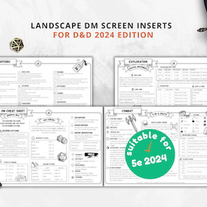 Landscape Dungeon Master Cheat Sheet | D&D 5e Quick Reference (2024 Update) | Printable PDF for DM Tools