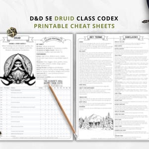 DnD 5e Druid Class Codex Printable | Druid Cheat Sheet | DnD Player Aid PDF | Tabletop RPG Reference