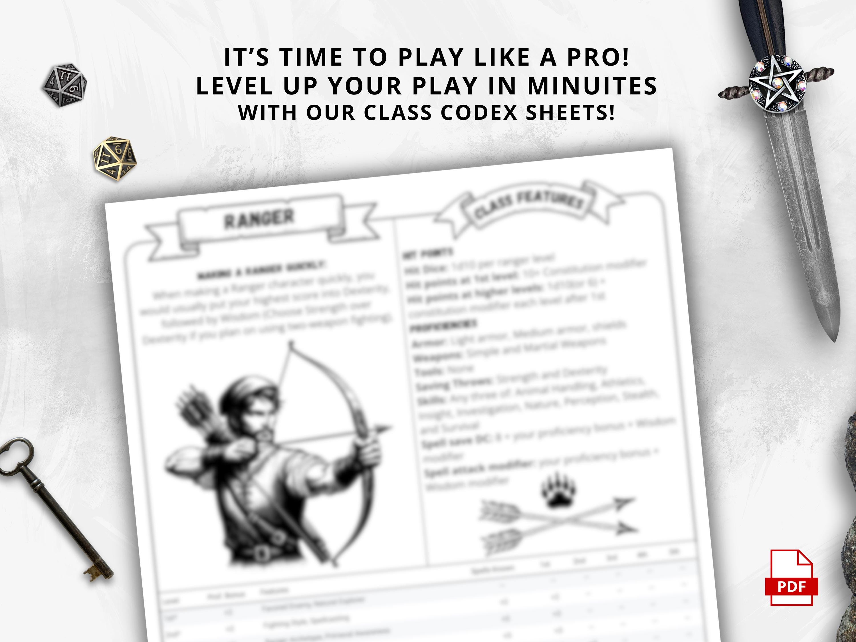 Dnd 5e Ranger Class Codex Printable | Ranger Cheat Sheet | Dnd Player ...