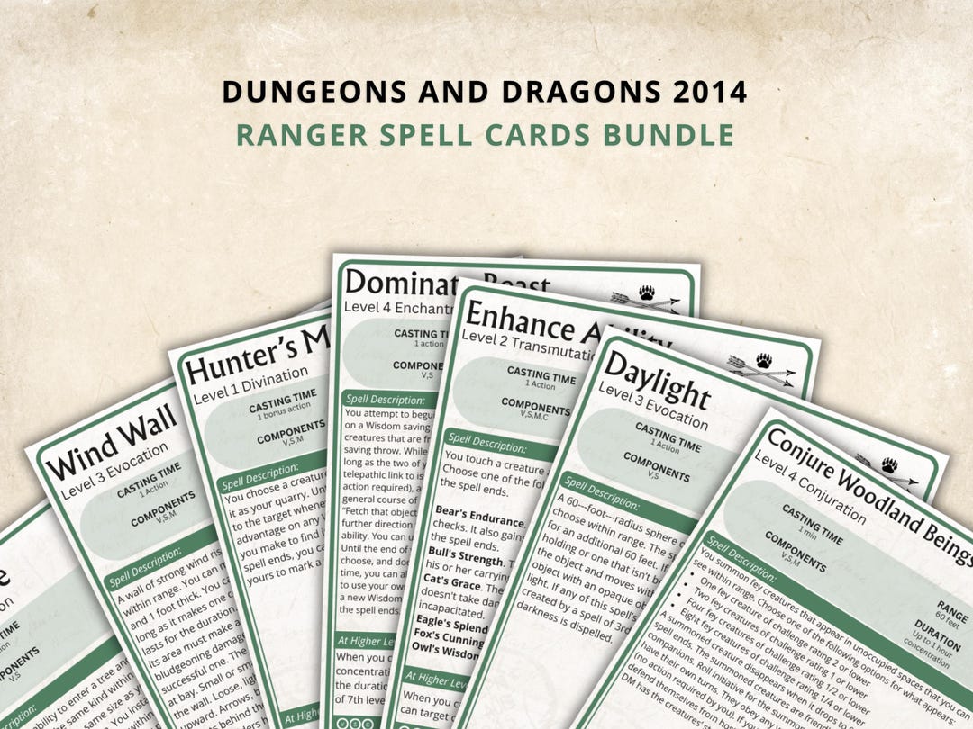 All Ranger Spells Ranger Spell Cards 5e - Dungeons and Dragons (digital Download) - Etsy