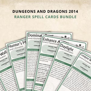 Ranger DnD Spell Cards 5e 2014 New Digital Download - Dungeons and Dragons 5e - D&D Spell Book - Ranger