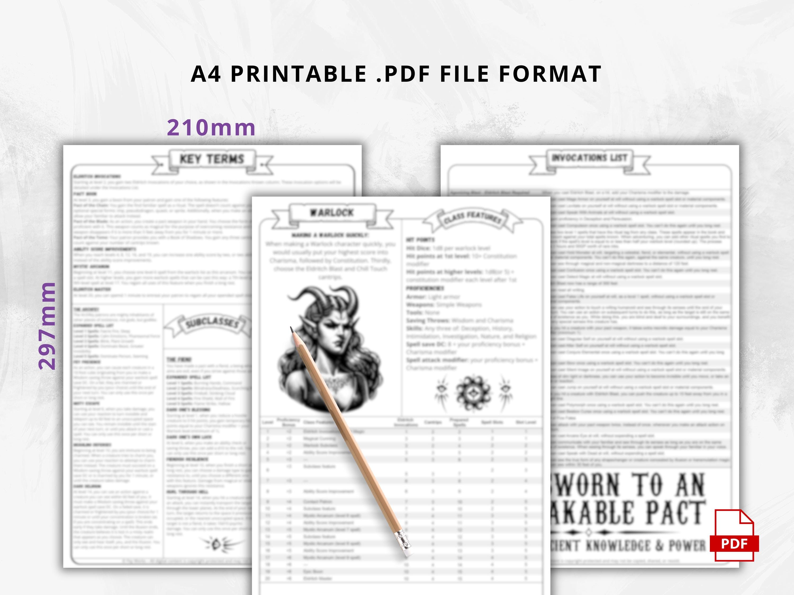 D&D 5e Warlock Class Codex | Printable Player Aid PDF - Etsy