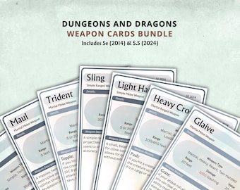 DnD 5e Weapon Cards Bundle, Fillable PDF, Printable Equipment