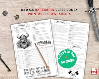 2024 Barbarian Class Cheat Sheet: D&D 5e Reference Guide (PDF Download)