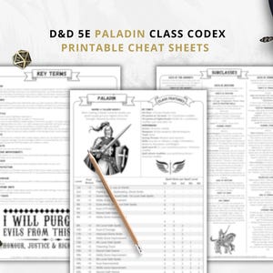 DnD 5e Paladin Class Codex Printable | Paladin Cheat Sheet | DnD Player Aid PDF | Tabletop RPG Reference
