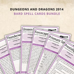 Bard DnD Spell Cards 5e 2014 New Digital Download - Dungeons and Dragons 5e - D&D Spell Book - Bard Spell Deck