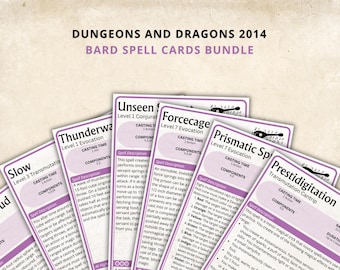 Bard Spell Cards 5e: D&D Spell Book, Digital Download