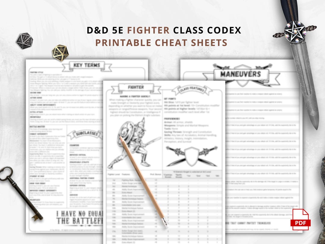 Dnd 5e Fighter Class Codex Printable | Fighter Cheat Sheet | Dnd Player ...