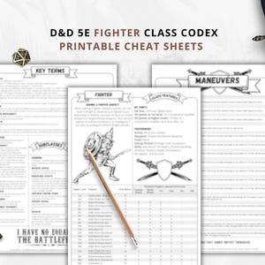 DnD 5e Fighter Class Codex Printable | Fighter Cheat Sheet | DnD Player Aid PDF | Tabletop RPG Reference