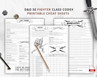 DnD 5e Fighter Class Codex Printable | Fighter Cheat Sheet | DnD Player Aid PDF | Tabletop RPG Reference