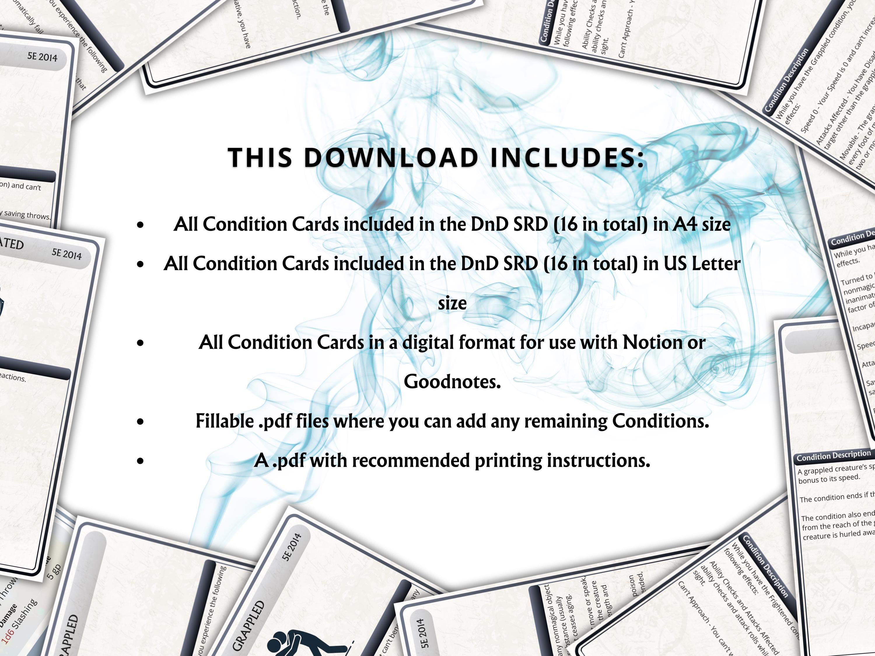 Printable Dnd 5e Condition Cards, 2014 Rules, Digital, DM Tools - Etsy