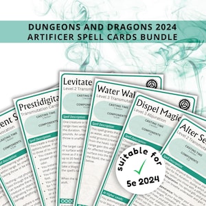 Artificer DnD Spell Cards 5e 2024 New Digital Download - Dungeons and Dragons 5e - D&D Spell Book - Artificer Spell Deck