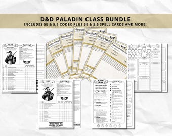 D&D Paladin Class Bundle: 5e and 5.5e Spell Cards, Character Sheet (Digital Download)